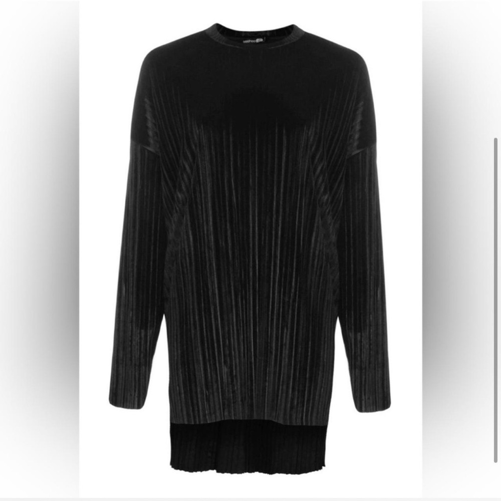 BOOHOO BLACK OVERSIZED PLEATED VELVET DIP BACK TUNIC IN SIZE 4 - Picture 2 of 4